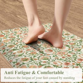 KIMODE Padded Kitchen Floor Mats Cushioned Anti Fatigue,Comfort Memory Foam Ergonomic Standing Carpet for Office Desk,Boho Vintage Sink Rug Non Slip for Laundry,Green/Orange 17.3"x28"