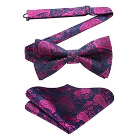 HISDERN Bow Ties for Men Bow Tie Pre-tied Paisley Bowtie Pocket Square Set Men's Bow Ties Wedding Party purple Tie