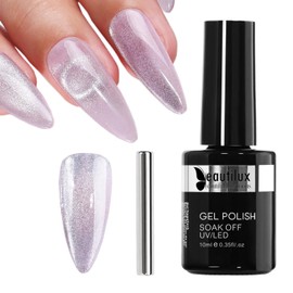 beautilux Silver Glitter Cat Eye Gel Nail Polish, 1Pcs Silver Glitter Color Cat Eye Gel Polish with Magnet for Manicure Salon at Home (10ML)