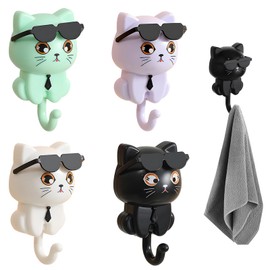 pilyero 4 Stück Sonnenbrille Katze Schlüsselhaken, Kinder Kleiderhaken, Wandhaken Kinder, ABS Material, geeignet zum Aufhängen kleiner Gegenstände, geeignet zum Aufhängen von Home Office