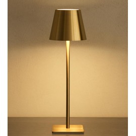 UME Cordless Table Lamp, Battery Operated Lamp - Portable Waterproof Rechargeable Table Lamp w/ 3 Color Temps & Stepless Dimming for Dinner, Desk, Cafe, Outdoor (Gold)