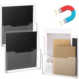 Feifeiya 3 Pack Acrylic Magnetic File Holder Clear Hanging Wall File Organizer Mail Paper Letter Magazine Display Stand Wall Mount Office Classroom Library Fridge Whiteboard