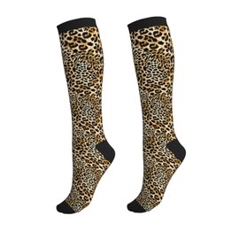 Wyayazh Leopard Print Compression Socks Women Men Knee High Support Socks For Athletic Running Cycling