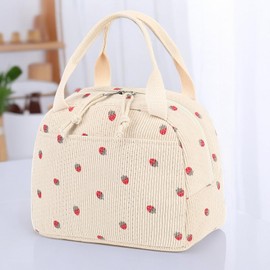 Bluboon Lunch Bag for Women Men Cute Corduroy Lunch Tote Bags Reusable Insulated Lunch Box Large Capacity Reusable Insulated Cooler for Work Picnic or Travel (Corduroy strawberry)