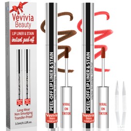 2pcs Lip Stain Peel Off Lip liner Stain Long Lasting Waterproof,2-in-1 Lip Liner with Tweezer Nude Matte,Non-Stick Cup,Transfer-proof，Natural Finish,Stay On All Day,Perfect for Gift (Cocoa+Coffee)