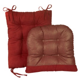 Klear Vu Omega Non-Slip Rocking Chair Cushion, Assembled in USA, Thick Tufted Design, Includes Seat Pad & Back Pillow with Ties, 17x17 Inches, 2-Piece Set, Twillo Red 2 Count