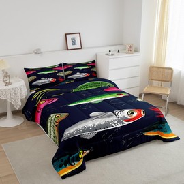 Fishing Lure Bedding Set Comforter Kids Boys Girls Colorful Fish Bait Comforter Set Fishman Fishing Theme Decor Quilt Set Twin Size,for Children Teen Kids - Includes 1 Comforter, 1 Pillow Cases
