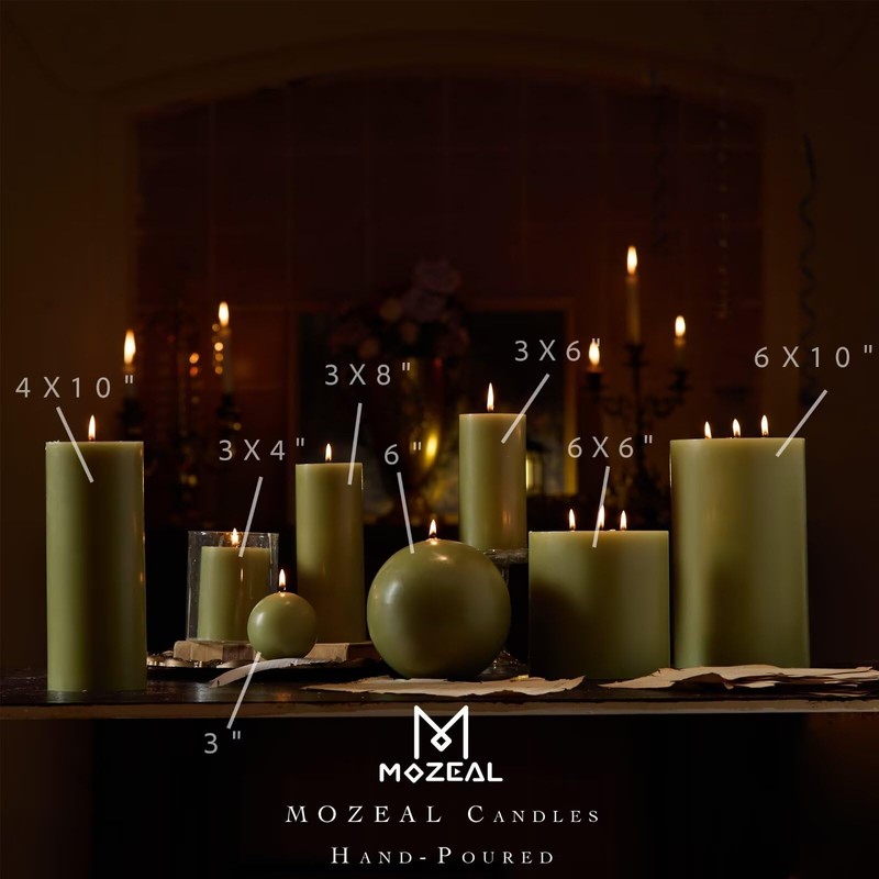 MOZEAL 3" x 4" Hand-Poured Unscented Olive Green Candle, Dripless