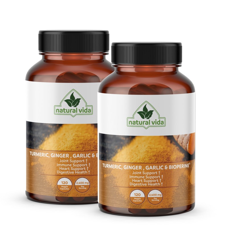 Natural Vida 4-in-1 Turmeric Garlic Ginger with Bioperine 2,400 mg