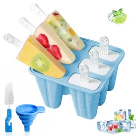 Risom Moldes para Paletas de Hielo, 6 Cavidades Molde Popsicle Hielo de Silicona Reutilizables, Molde de Helado sin BPA, Molde Silicón para Helado con Cepillo de Limpieza y Embudo