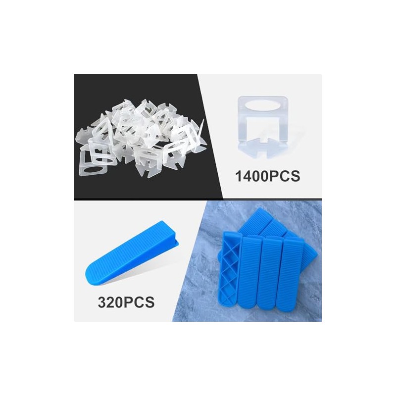 Tile Leveling System 1/16”Kit 1400pcs Tile Leveler Spacers Clips +320pcs