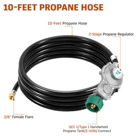 GasSaf 10FT 2 Stage Propane Regulator Hose Gas Propane Regulator and Hose Suitable for Dual Fuel Generator, RV Appliance, Gas Stove and More, 3/8 Female Flare Nut