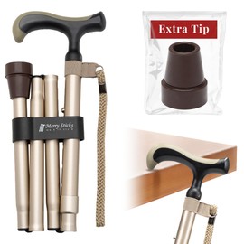 Merry Sticks Lightweight Foldable Walking Canes for Women and Men, Adjustable & Collapsible Walking Stick for Seniors, Non-Slip Ergonomic Handle with 1 Extra Replacement Cane Tip – Champagne Gold
