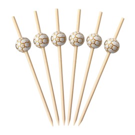 100 Pcs Cocktail Picks 4.7-inch Bamboo Fruit Skewer Fancy Appetizers Toothpicks Wedding Birthday BBQ Party Supplies Cupcake Toppers Decor (Golden-Football Shape)