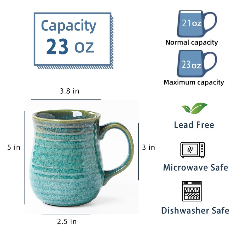 masoline 23 oz Large Ceramic Coffee Mugs, Handmade Cup with