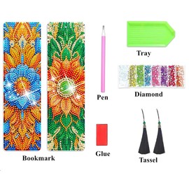 Diamond Art Bookmark Kits - Flower, 2 Pieces Crystal Rhinestones Diamond Art Acrylic Bookmark with Tassel, Gift for Diamond Art Lovers and Reader (Flowers B)