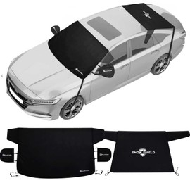 IC ICLOVER Car Windshield Snow Cover, Heavy Duty 600D Oxford Snow Set, Windshield for Ice and Snow, Full Windscreen, Fit Most Cars, Sedan, Black-Front+Rear Cover
