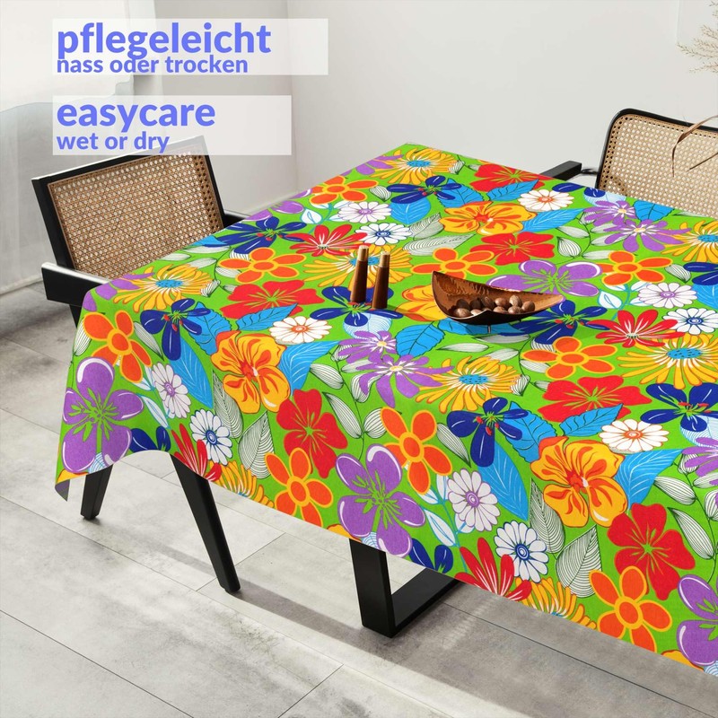 Fabric Tablecloth, Washable, Cotton Polyester Tablecloth, Colourful Flowers, 100 x