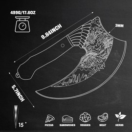 TIVOLI Ulu Knife 9-inch Pizza Cutter Axe, Viking Butcher Cleaver Knife, German 1.4116 Super Steel Rose Wooden Handle with Sheath & Box, Mincing Meat Vegetable Rocking Knives Birthday Gift Men Women