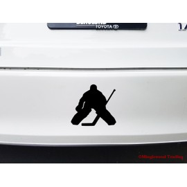 Minglewood Trading Matte Black | Hockey Goalie Vinyl Decal | Ice Puck Stick Winter Sport | Die Cut Sticker | Multiple Sizes & Colors | 5w x 4.5h inches | Matte Black