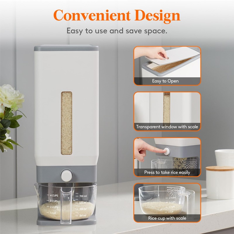 Lifewit 2 Pack Rice Dispenser 25 Lbs, Rice Storage Container