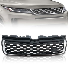 KARPAL Front Upper Grille Vent Grill Glossy Black with Chrome Trim Compatible with 2012-2019 Land Rover Range Rover Evoque