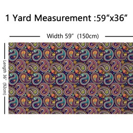 Feelyou Paisley Fabric by The Yard, Vintage Boho Paisley Floral Print Upholstery Fabric for Chairs, Geometry Circle Flower Exotic Colorful Decorative Waterproof Outdoor Fabric, 1 Yard,