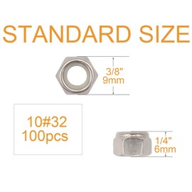 BinifiMux 100pcs 10-32 Nylon Inserted Lock Nuts - 304 Stainless Steel, #10-32 Nylock Nuts for Furniture, Tools, Handle