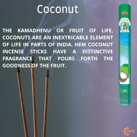 HEM Incense sticks Coconut Pack of 6 with DHS incense stick holder for Aromatherapy, Incense Spa, Yoga, Meditation, Healing, Spirituality and Relaxation…