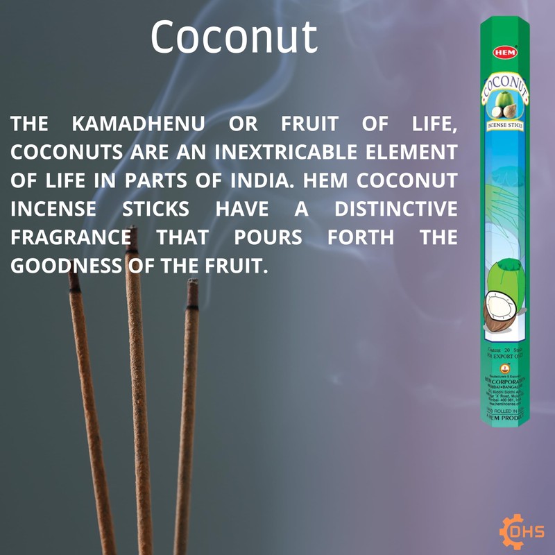 HEM Incense sticks Coconut Pack of 6 with DHS incense