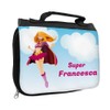 Toiletry Bag with Name Francesca and Superheroine Design for Girls