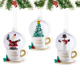 VCUTEKA Christmas Snow Globe - Christmas Tree Ornaments Hanging Snow Globes Cup with Snowman Santa Claus Xmas Tree for Christmas Tree Indoors Home Decor 3 Pack