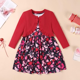 Bkixhv Valentines Baby Girl Clothes Outfit Pink Heart Sleeveless Dress and Long Sleeve Ruffle Shrug Spring Dress Set for Princess