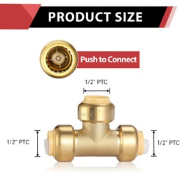 EFIELD Push-Fit Fitting 1/2" Tee to Connect Pex, Copper, CPVC Pipe with a Disconnect Tool Clip,(PF118)