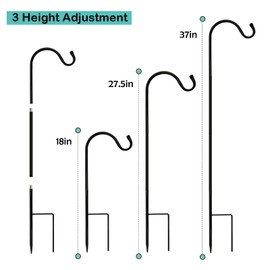 MIXXIDEA 37” Inch Heavy Duty Garden Shepherds Hooks for Outdoor Height Adjustable Plant Hangers Outdoor Shepherds Hook for Bird Feeders, Lanterns,Outdoor Décor, Plants, Wedding, Garden (37inch 8PK)
