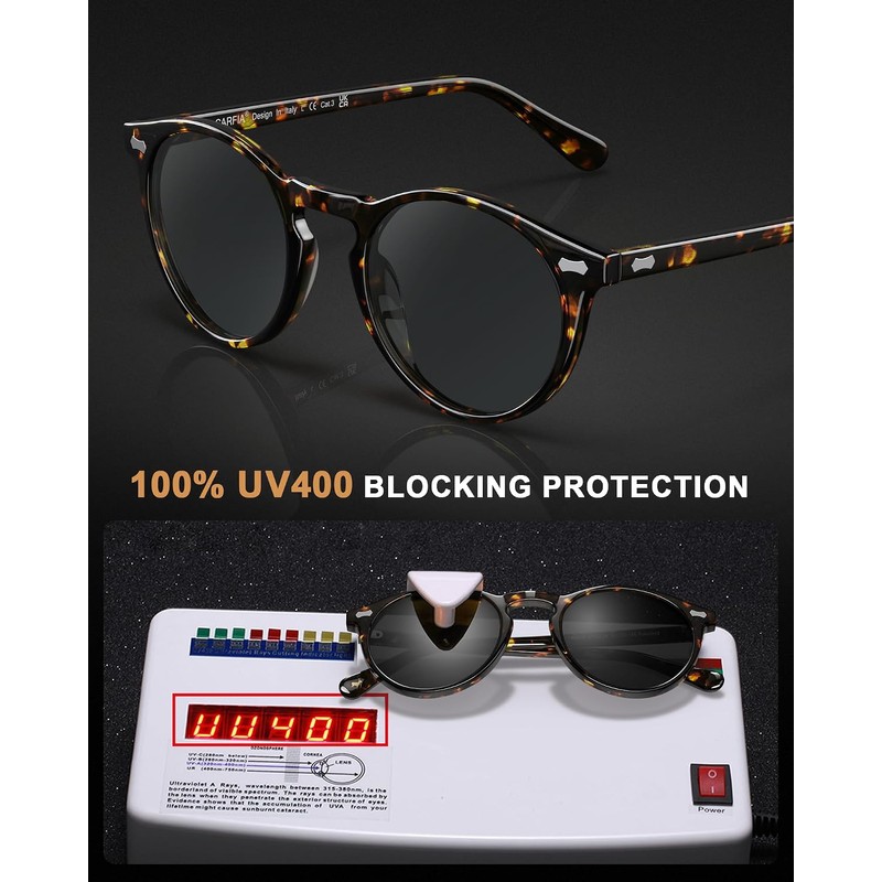 CARFIA Gafas de sol de acetato polarizadas para hombre Retro