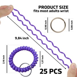 YARRD Pack of 25 Purple Wristlet Badge Holder – Elastic Keychain Wristband Stretchable Spiral Bracelet Holder for Gym Pool Spring Spiral Coil