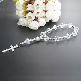 Clear Crystal Rosary Bracelet Rhinestone Cross 12 Pcs/Pack - Baptism Favor/Wedding Favor/First Communion Favor/Quinceanera Party Favor
