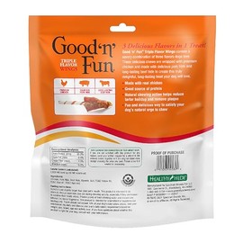 GOOD 'N' FUN Triple Flavor Wings, 24 Ounces, Rawhide Snack for All Dogs Made with Real Chicken, Pork Hide and Beef Hide