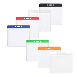 10 x Karteo® Transparent Card Sleeves Card Holder Soft Vinyl ID Covers/Badge with Colour Bar Wallet for Cards 90 x 110 mm ID Cards Service ID Credit Bank Cards Health Cards Easily Pliable Kratzschutz, blue