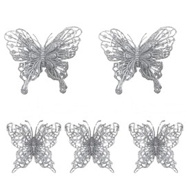 Pack of 16 Butterfly Christmas Tree Decorations with 16 Small Clips, Christmas Decoration Butterfly Christmas Tree Pendants, Tree Decoration Butterfly for Thanksgiving Christmas Decoration (C)