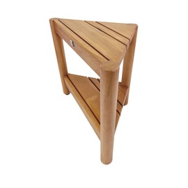 SPATEAK Asta Select Solid Teak Corner Shower Stool, Poratble Teak Wood Spa/Shower/Indoor/Outdoor Stool with Storage Shelf, Teak Wood Shower Corner Table, Teak Accent Table, Fully Assembled, ST-51