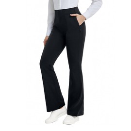 baleaf Womens Yoga Dress Pants Work with 4 Pockets Bootcut Business Leggings Stretch High Waisted Slacks Casual 30" Black M