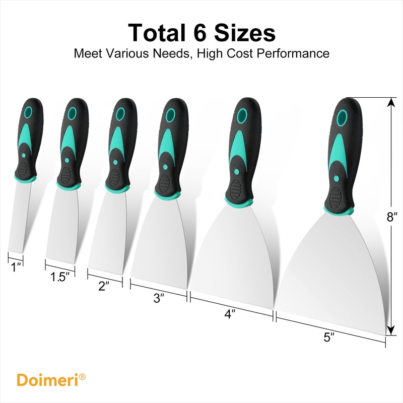 Doimeri 6 Pack Putty Knife, 1” 1.5” 2” 3” 4”