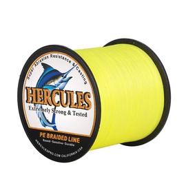 H¨¦rcules Hilo de pesca trenzado de polietileno de 4 5 kg a 136 kg probado, 300M a 1000M, 8 hilos trenzados, m¨¢s suave y redondo, tira m¨¢s lejos, disponible en 15 colores, agua salada, Amarillo fluorescente, 30LB-0.28 M-1094 DS(100M)-8 STRANDS