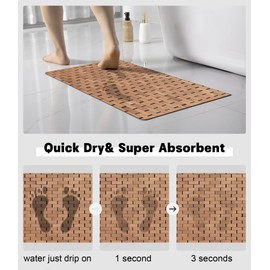 YIHOUSE Thin Bath Mat -24"x 16" Super Absorbent Quick Dry Thin Bathroom Rugs Fit Under Door, Non Slip Rubber Backed Mat Washable Bathroom Floor Mats, Bamboo Printing