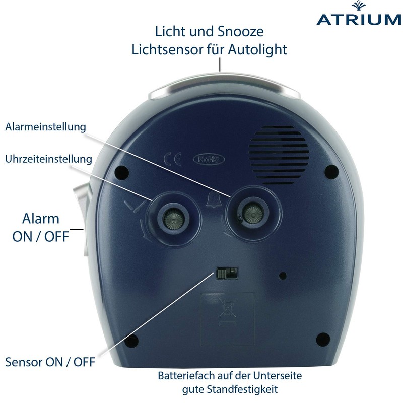 Atrium A451-5 Analogue Quartz Alarm Clock without Ticking with Automatic