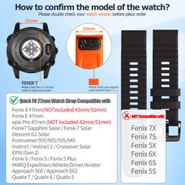 Quickfit Nylon Silicone 22mm Band for Garmin Fenix 5/Fenix 6/Fenix 7, Soft Silicone Hook Loop Watch Band for Fenix 8 47mm/epix Pro 47mm/Fenix 5 Plus/Fenix 6 Pro/Fenix 7 Pro/Instinct 2/Forerunner 935