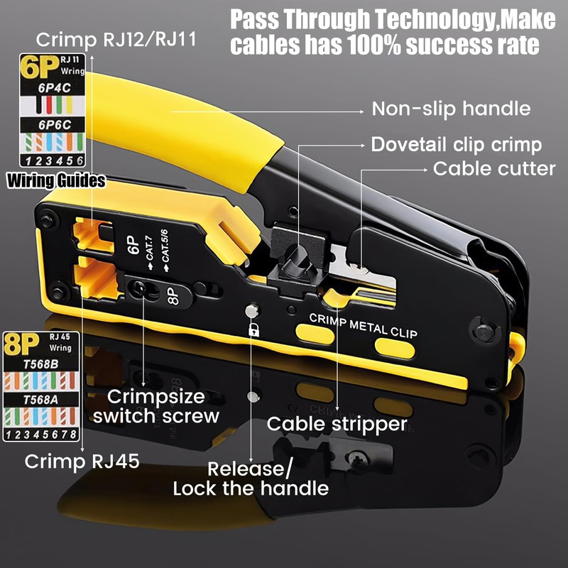 RJ45 Crimp Tool Pass Through Ethernet Crimping Tool for Cat5
