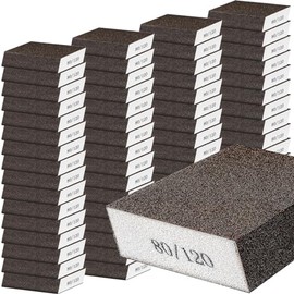 Gisafai 100 Pcs Dual Angle Sanding Sponge Bulk 80/120 Grit Washable and Reusable Drywall Sponge Sandpaper Block for Wall Wood Metal Glasses, Med/fine